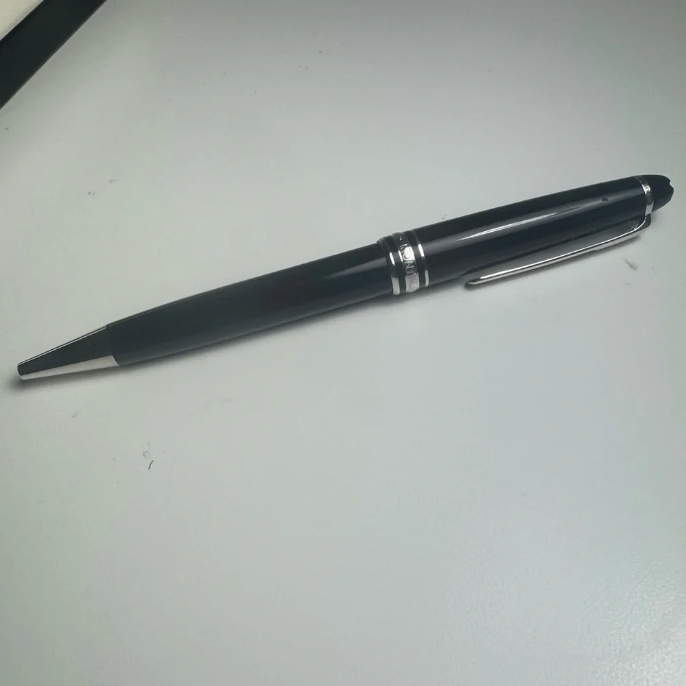 Mont Blanc Black Textured Leather Pencil Case with Black Ballpoint Pen